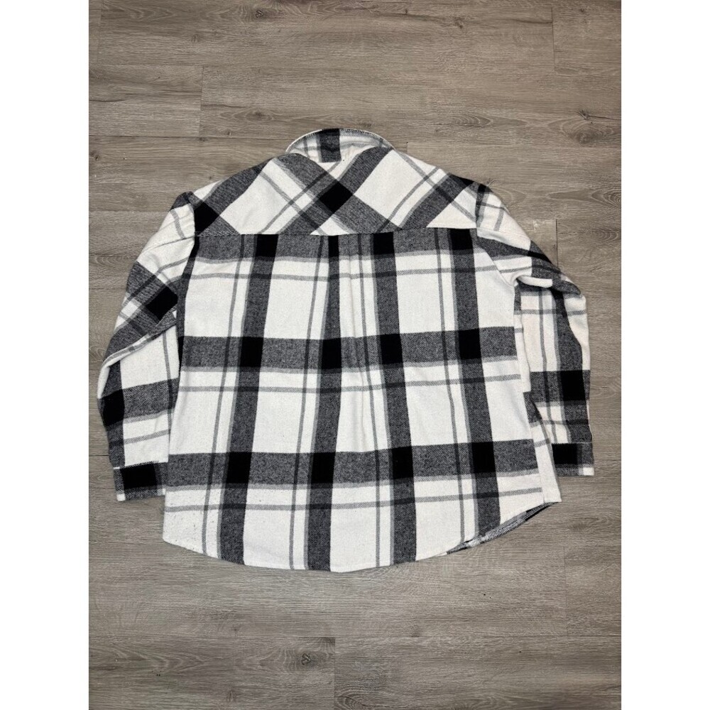 Black White Plaid Flannel Shacket Jacket Button Down Oversized XL Unisex - Picture 4 of 7